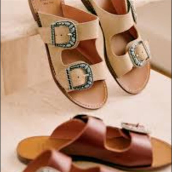 Sezane Cream Flats with Silver Buckles - Picture 2 of 5
